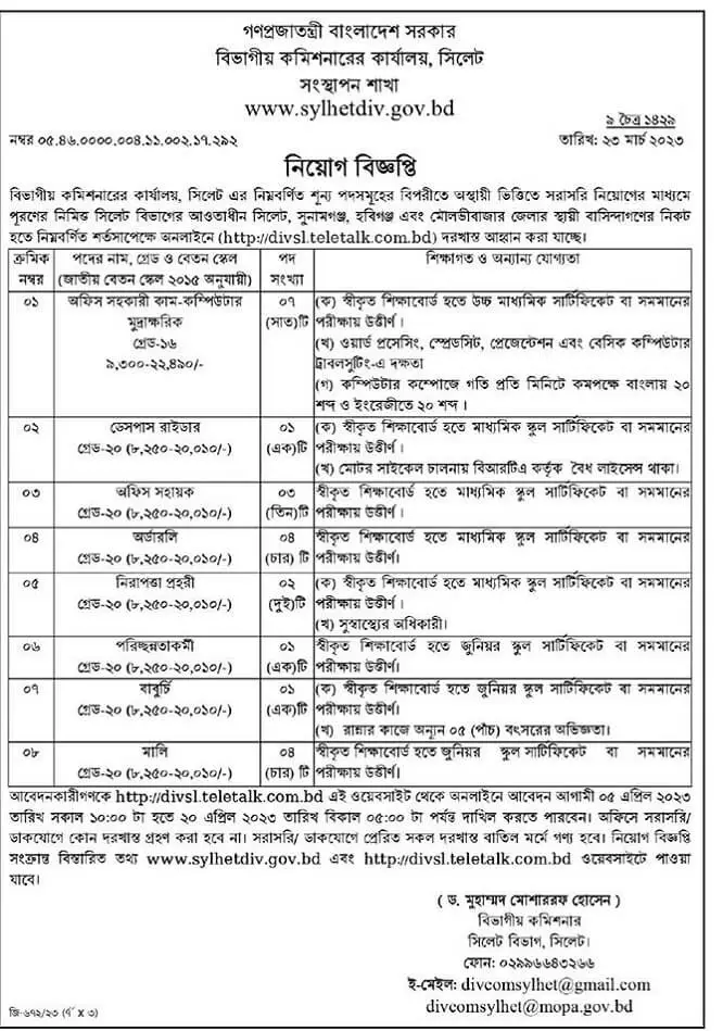 Sylhet Division DIVSL Job Circular 2023 Image